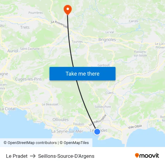 Le Pradet to Seillons-Source-D'Argens map