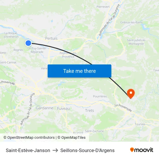 Saint-Estève-Janson to Seillons-Source-D'Argens map