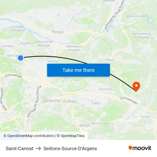 Saint-Cannat to Seillons-Source-D'Argens map