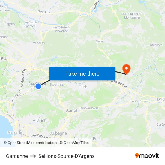 Gardanne to Seillons-Source-D'Argens map