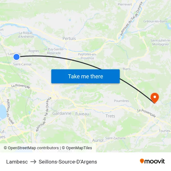 Lambesc to Seillons-Source-D'Argens map
