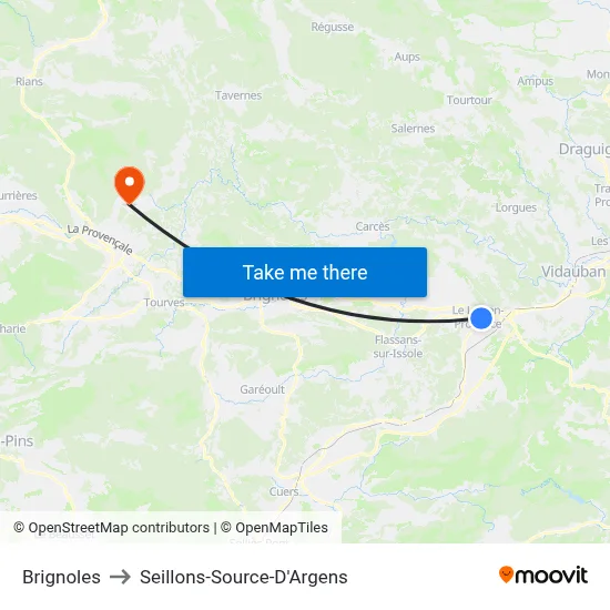 Brignoles to Seillons-Source-D'Argens map