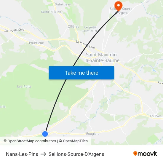 Nans-Les-Pins to Seillons-Source-D'Argens map