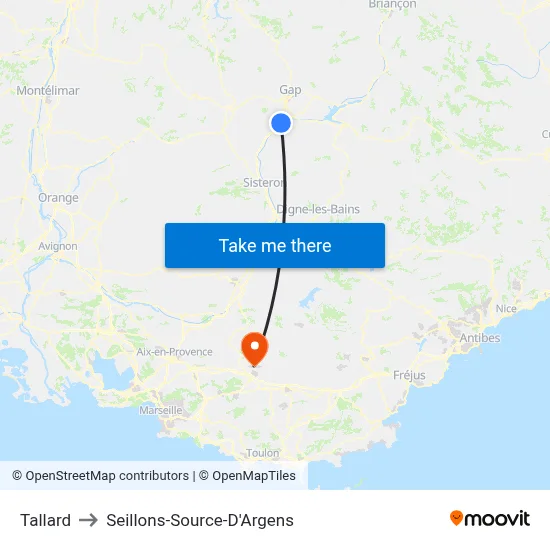 Tallard to Seillons-Source-D'Argens map