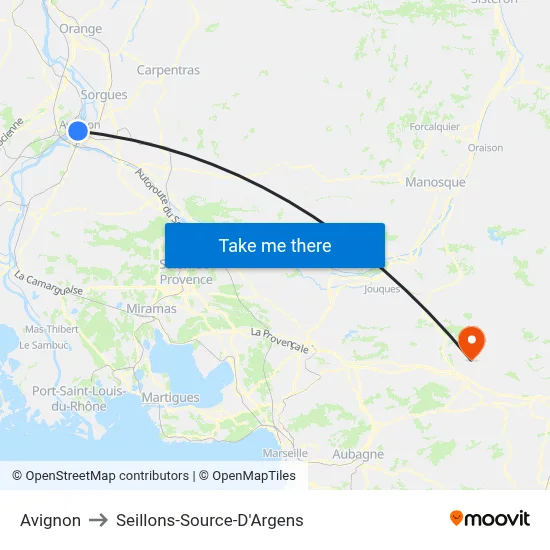 Avignon to Seillons-Source-D'Argens map