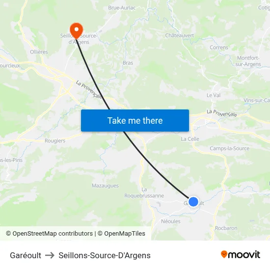Garéoult to Seillons-Source-D'Argens map