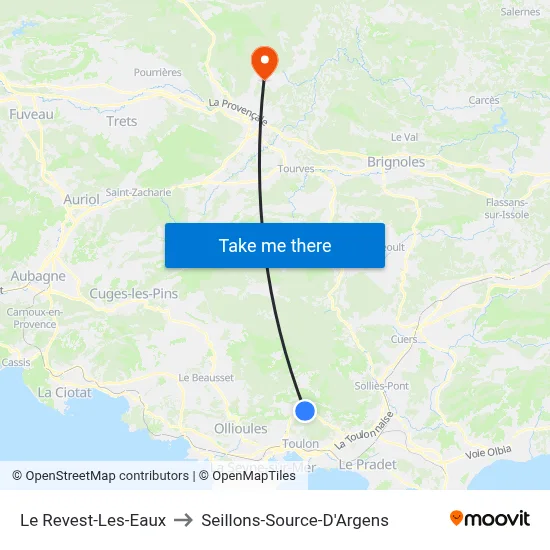 Le Revest-Les-Eaux to Seillons-Source-D'Argens map