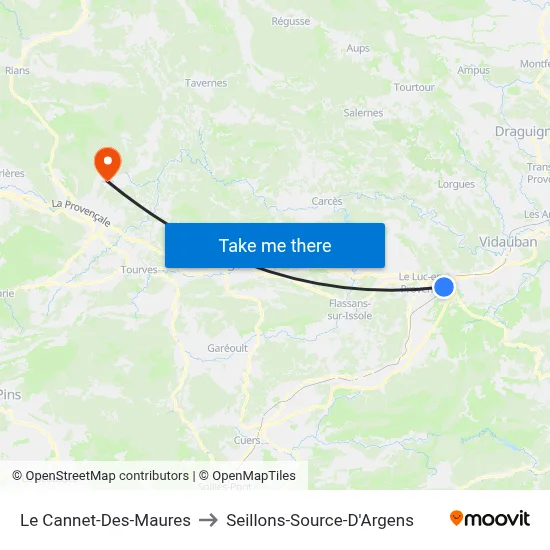 Le Cannet-Des-Maures to Seillons-Source-D'Argens map