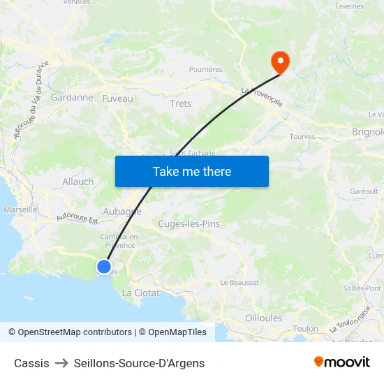 Cassis to Seillons-Source-D'Argens map