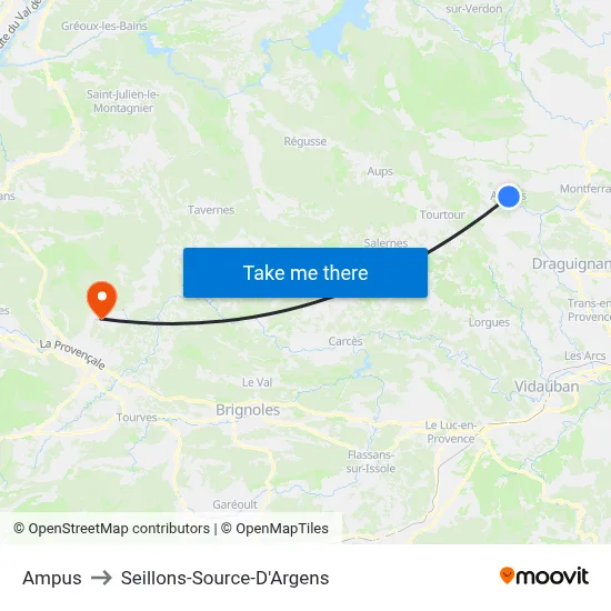 Ampus to Seillons-Source-D'Argens map