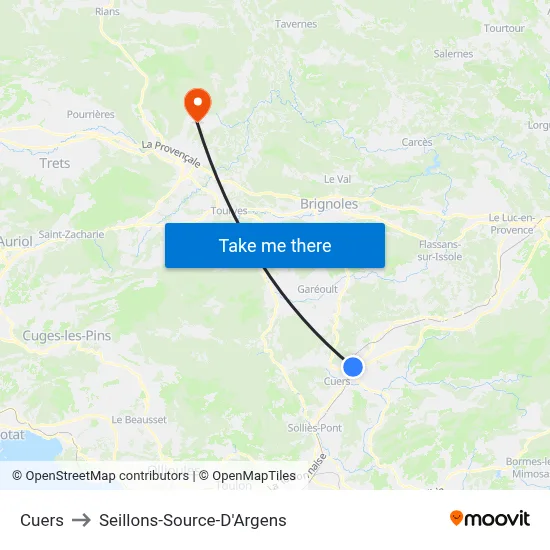 Cuers to Seillons-Source-D'Argens map