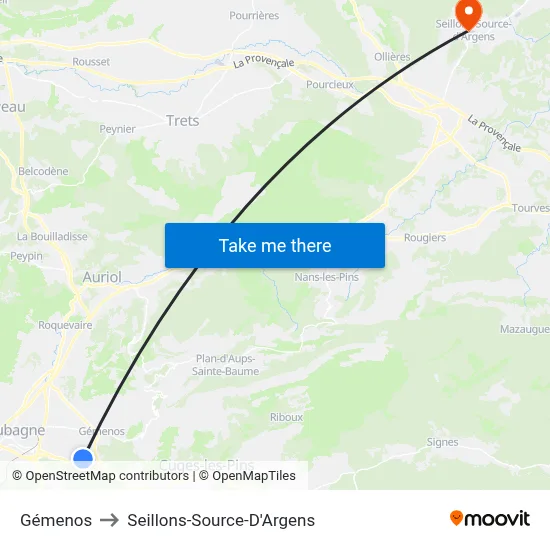 Gémenos to Seillons-Source-D'Argens map