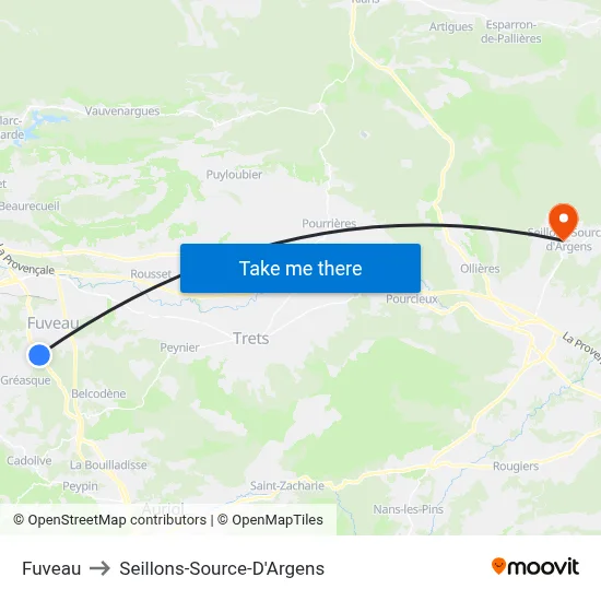 Fuveau to Seillons-Source-D'Argens map