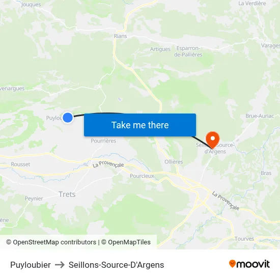 Puyloubier to Seillons-Source-D'Argens map