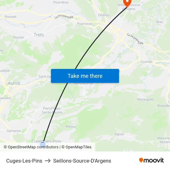 Cuges-Les-Pins to Seillons-Source-D'Argens map