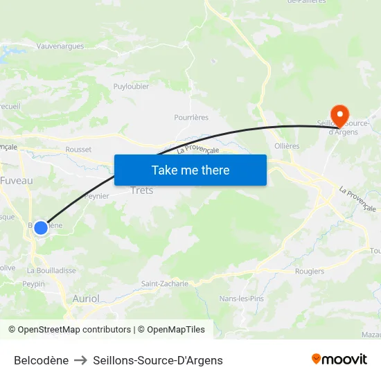 Belcodène to Seillons-Source-D'Argens map