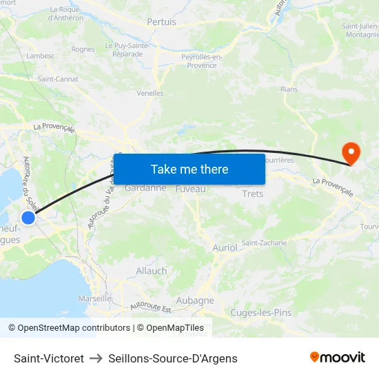 Saint-Victoret to Seillons-Source-D'Argens map