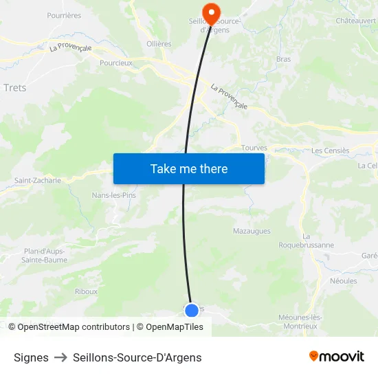 Signes to Seillons-Source-D'Argens map