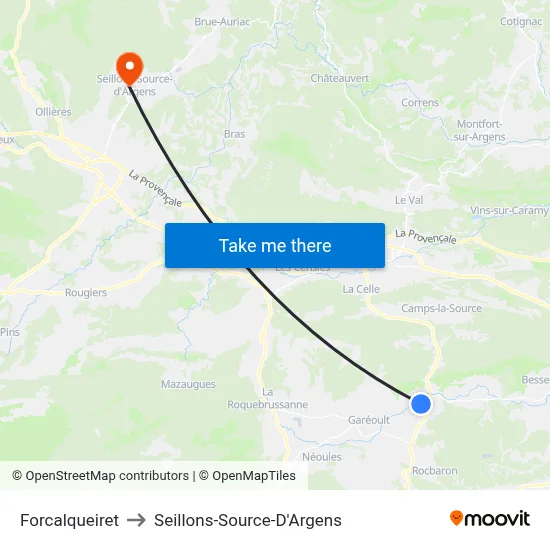 Forcalqueiret to Seillons-Source-D'Argens map