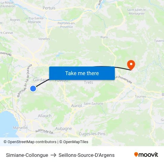Simiane-Collongue to Seillons-Source-D'Argens map