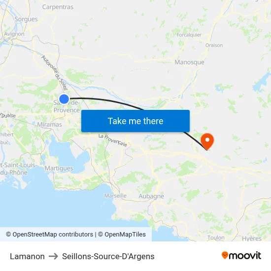 Lamanon to Seillons-Source-D'Argens map