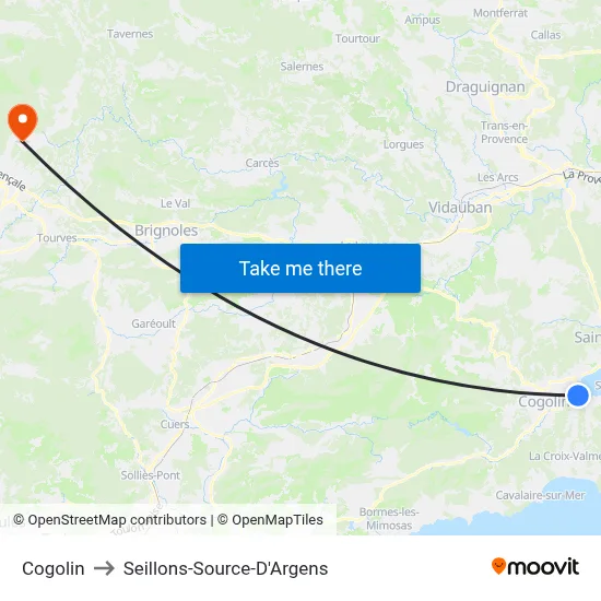 Cogolin to Seillons-Source-D'Argens map