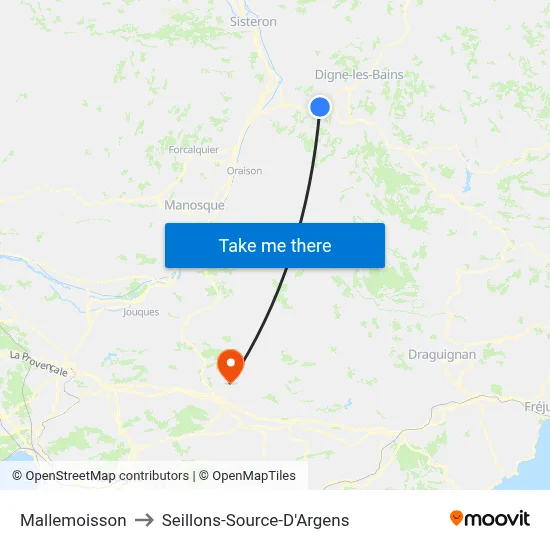 Mallemoisson to Seillons-Source-D'Argens map