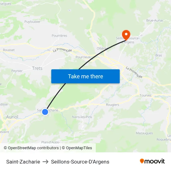 Saint-Zacharie to Seillons-Source-D'Argens map