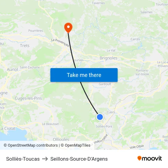 Solliès-Toucas to Seillons-Source-D'Argens map