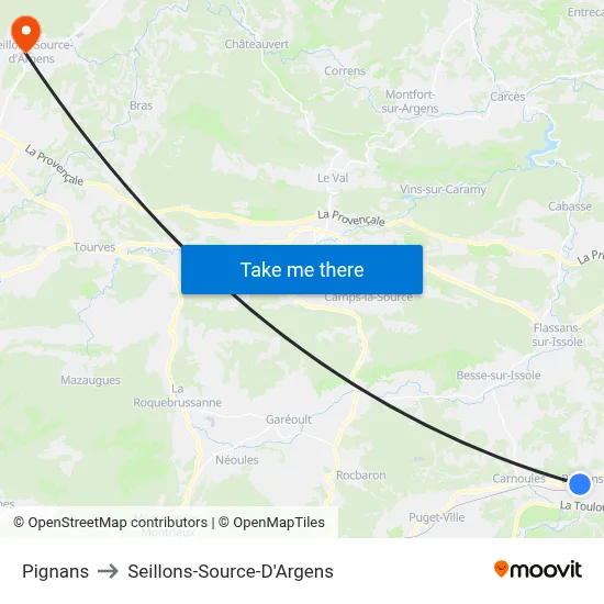 Pignans to Seillons-Source-D'Argens map
