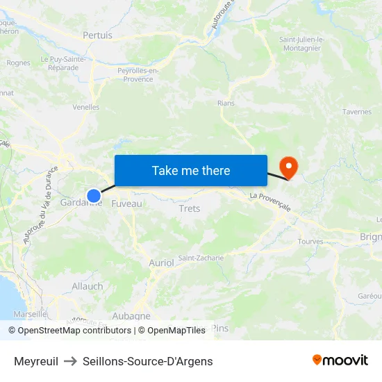 Meyreuil to Seillons-Source-D'Argens map