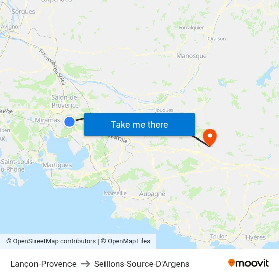 Lançon-Provence to Seillons-Source-D'Argens map