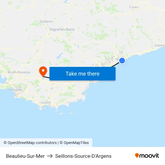 Beaulieu-Sur-Mer to Seillons-Source-D'Argens map