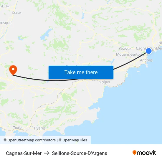 Cagnes-Sur-Mer to Seillons-Source-D'Argens map