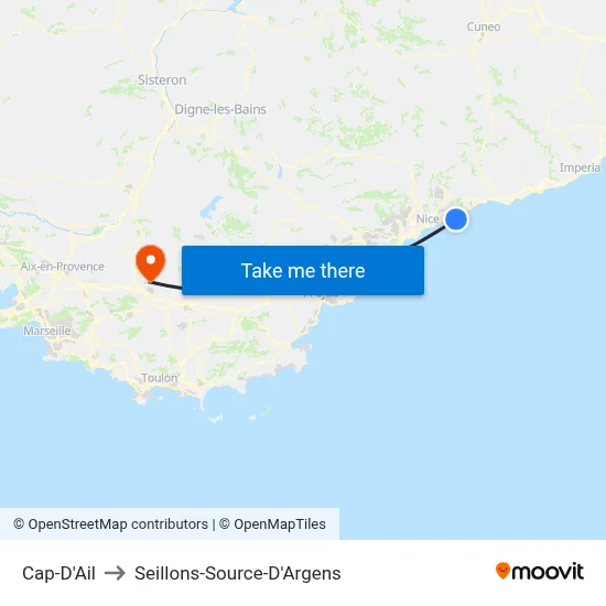 Cap-D'Ail to Seillons-Source-D'Argens map