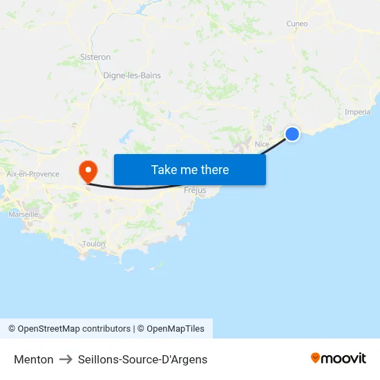 Menton to Seillons-Source-D'Argens map