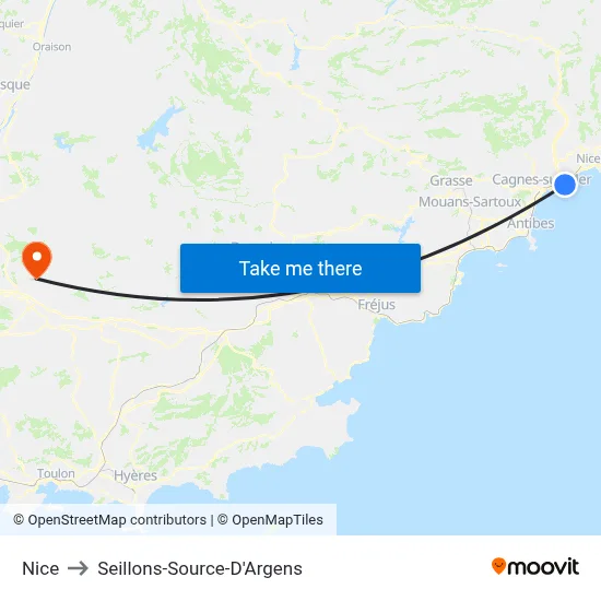 Nice to Seillons-Source-D'Argens map