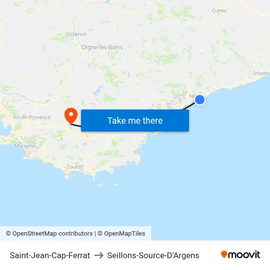 Saint-Jean-Cap-Ferrat to Seillons-Source-D'Argens map
