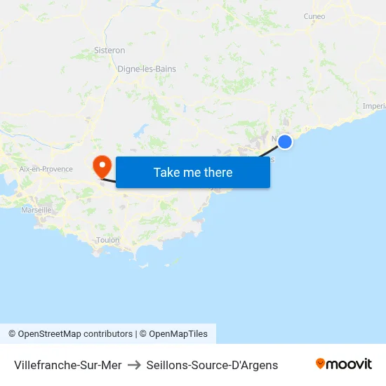 Villefranche-Sur-Mer to Seillons-Source-D'Argens map