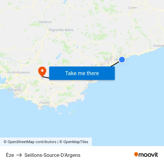 Èze to Seillons-Source-D'Argens map
