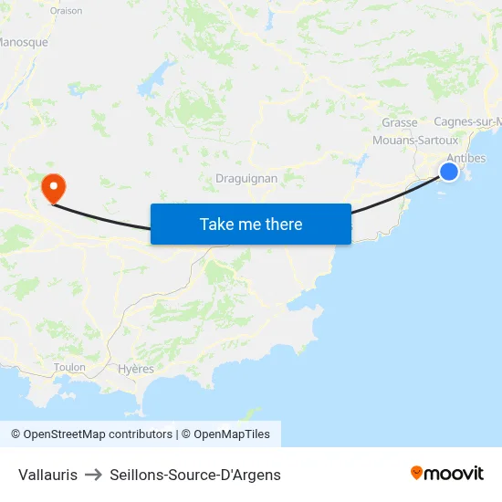 Vallauris to Seillons-Source-D'Argens map
