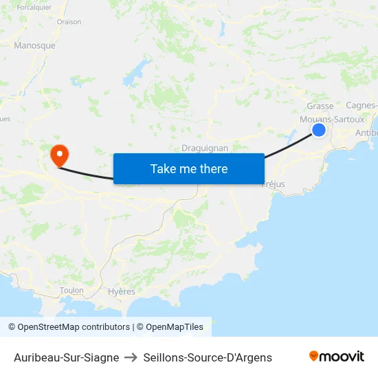 Auribeau-Sur-Siagne to Seillons-Source-D'Argens map