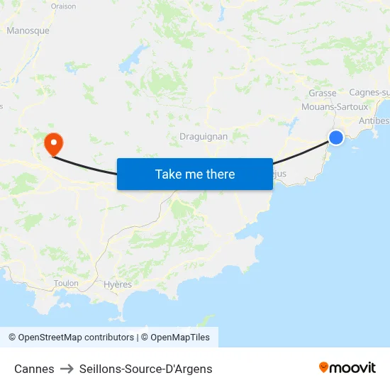 Cannes to Seillons-Source-D'Argens map