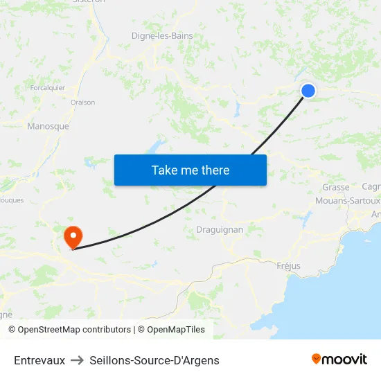 Entrevaux to Seillons-Source-D'Argens map