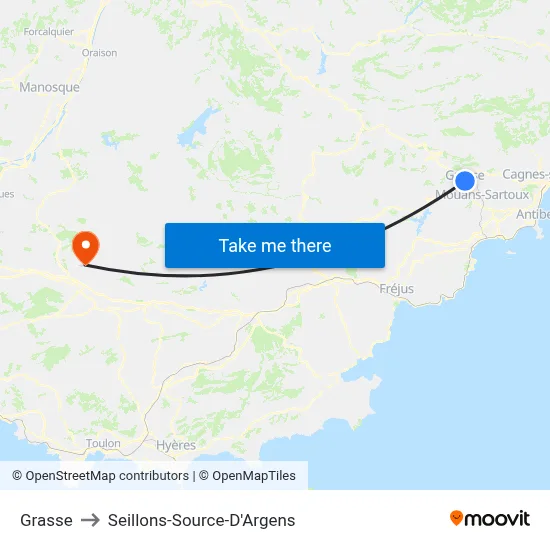 Grasse to Seillons-Source-D'Argens map
