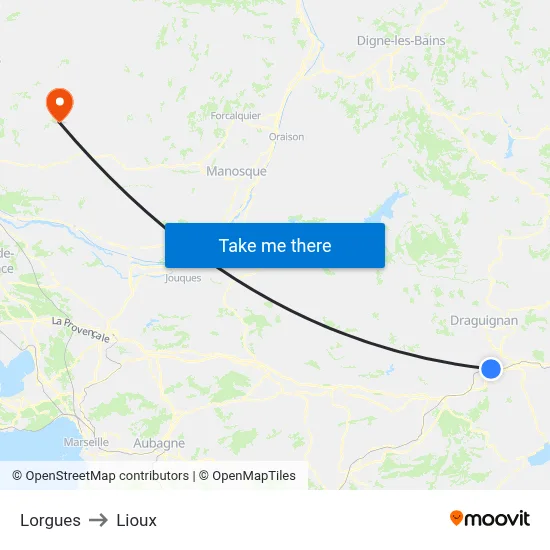 Lorgues to Lioux map