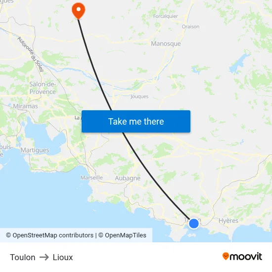 Toulon to Lioux map