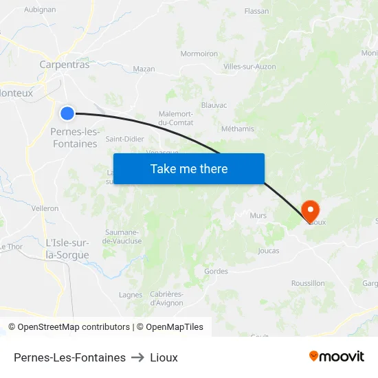 Pernes-Les-Fontaines to Lioux map