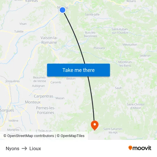 Nyons to Lioux map