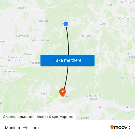 Monieux to Lioux map